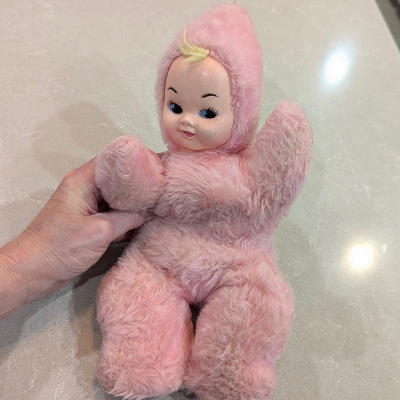Vintage California Stuffed Toys Pink 1950s Plush Rubber Baby Doll Musical- SMALL - Picture 7 of 7